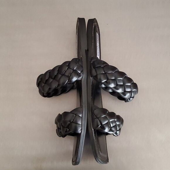 Steve Madden Brimm Black Puffy Double Braided Slide Flat Sandals Square Toe 10 - Picture 3 of 10